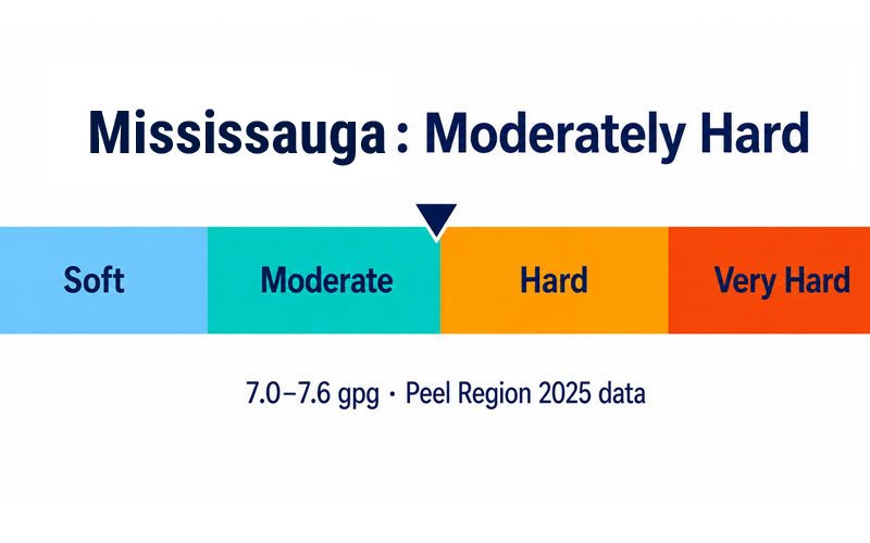 Mississauga water hardness level, 7.0 to 7.6 grains per gallon, Peel Region 2025 data