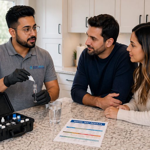 Kent Water technician performing a home water test consultation in Oakville Kent Water technician performing a home water test consultation in Oakville
