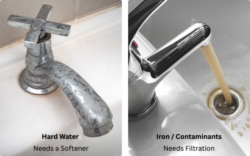 Scale buildup and mineral deposits caused by hard municipal water in home plumbing Scale buildup and mineral deposits caused by hard municipal water in home plumbing